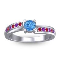 Swiss Blue Topaz Fashion Ring In 18k White Gold With Ruby And Amethyst – Sura Dainty Ring