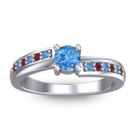Swiss Blue Topaz Fashion Ring In 14k White Gold With Garnet – Sura Dainty Ring