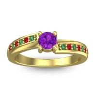 Amethyst Fashion Ring In 18k Yellow Gold With Emerald And Ruby – Sura Dainty Ring