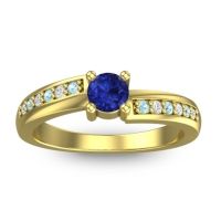 Blue Sapphire Fashion Ring In 14k Yellow Gold With Aquamarine And Diamond – Sura Dainty Ring