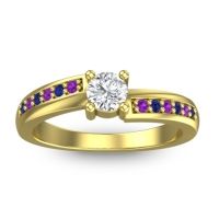Diamond Fashion Ring In 14k Yellow Gold With Amethyst And Blue Sapphire – Sura Dainty Ring