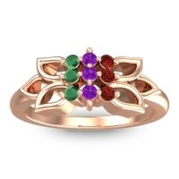 Amethyst Fashion Ring In 18K Rose Gold With Garnet And Emerald – Prasuat Simple Ring