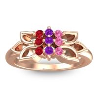 Amethyst Fashion Ring In 18K Rose Gold With Pink Tourmaline And Ruby – Prasuat Simple Ring