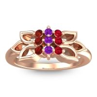 Amethyst Fashion Ring In 18K Rose Gold With Ruby And Garnet – Prasuat Simple Ring