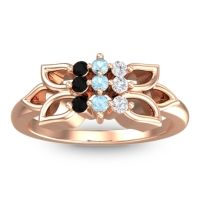 Aquamarine Fashion Ring In 18K Rose Gold With Lab Diamond And Black Onyx – Prasuat Simple Ring