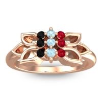 Aquamarine Fashion Ring In 18K Rose Gold With Ruby And Black Onyx – Prasuat Simple Ring