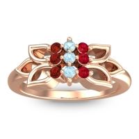 Aquamarine Fashion Ring In 18K Rose Gold With Ruby And Garnet – Prasuat Simple Ring