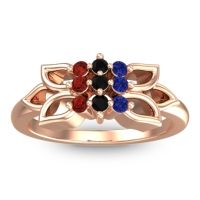 Black Onyx Fashion Ring In 18K Rose Gold With Blue Sapphire And Garnet – Prasuat Simple Ring