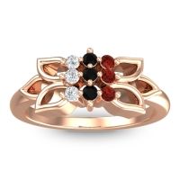 Black Onyx Fashion Ring In 18K Rose Gold With Garnet And Lab Diamond – Prasuat Simple Ring