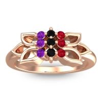 Black Onyx Fashion Ring In 18K Rose Gold With Ruby And Amethyst – Prasuat Simple Ring