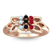 Black Onyx Fashion Ring In 18K Rose Gold With Ruby And Aquamarine – Prasuat Simple Ring