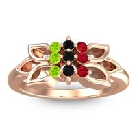 Black Onyx Fashion Ring In 18K Rose Gold With Ruby And Peridot – Prasuat Simple Ring
