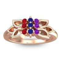 Blue Sapphire Fashion Ring In 18K Rose Gold With Amethyst And Ruby – Prasuat Simple Ring