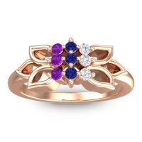 Blue Sapphire Fashion Ring In 18K Rose Gold With Lab Diamond And Amethyst – Prasuat Simple Ring
