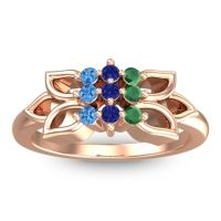 Blue Sapphire Fashion Ring In 18K Rose Gold With Emerald And Swiss Blue Topaz – Prasuat Simple Ring