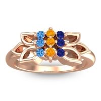 Citrine Fashion Ring In 18K Rose Gold With Blue Sapphire And Swiss Blue Topaz – Prasuat Simple Ring