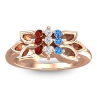Lab Diamond Fashion Ring In 18K Rose Gold With Swiss Blue Topaz And Garnet – Prasuat Simple Ring