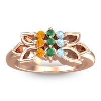Emerald Fashion Ring In 18K Rose Gold With Aquamarine And Citrine – Prasuat Simple Ring
