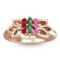 Emerald Fashion Ring In 18K Rose Gold With Pink Tourmaline And Ruby – Prasuat Simple Ring