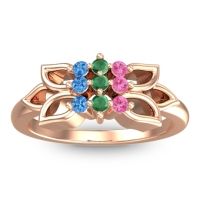 Emerald Fashion Ring In 18K Rose Gold With Pink Tourmaline And Swiss Blue Topaz – Prasuat Simple Ring