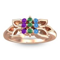 Emerald Fashion Ring In 18K Rose Gold With Swiss Blue Topaz And Amethyst – Prasuat Simple Ring