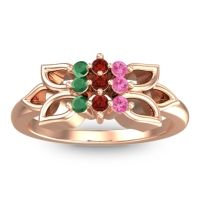 Garnet Fashion Ring In 18K Rose Gold With Pink Tourmaline And Emerald – Prasuat Simple Ring