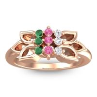 Pink Tourmaline Fashion Ring In 18K Rose Gold With Lab Diamond And Emerald – Prasuat Simple Ring