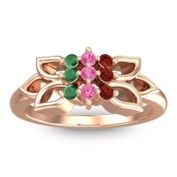Pink Tourmaline Fashion Ring In 18K Rose Gold With Garnet And Emerald – Prasuat Simple Ring