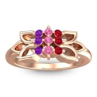 Pink Tourmaline Fashion Ring In 18K Rose Gold With Ruby And Amethyst – Prasuat Simple Ring