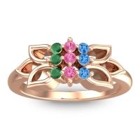 Pink Tourmaline Fashion Ring In 18K Rose Gold With Swiss Blue Topaz And Emerald – Prasuat Simple Ring