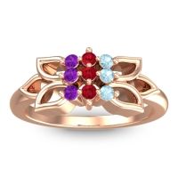 Ruby Fashion Ring In 18K Rose Gold With Aquamarine And Amethyst – Prasuat Simple Ring