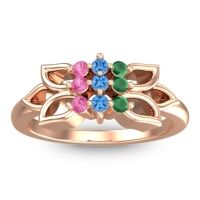 Swiss Blue Topaz Fashion Ring In 18K Rose Gold With Emerald And Pink Tourmaline – Prasuat Simple Ring