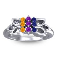 Amethyst Fashion Ring In 18k White Gold With Blue Sapphire And Citrine – Prasuat Simple Ring