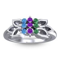 Amethyst Fashion Ring In 18k White Gold With Emerald And Swiss Blue Topaz – Prasuat Simple Ring