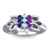 Aquamarine Fashion Ring In 18k White Gold With Amethyst And Blue Sapphire – Prasuat Simple Ring