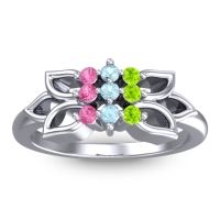 Aquamarine Fashion Ring In Platinum With Peridot And Pink Tourmaline – Prasuat Simple Ring