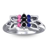 Black Onyx Fashion Ring In 18k White Gold With Blue Sapphire And Pink Tourmaline – Prasuat Simple Ring