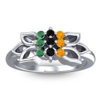 Black Onyx Fashion Ring In Platinum With Citrine And Emerald – Prasuat Simple Ring