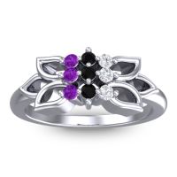Black Onyx Fashion Ring In 18k White Gold With Diamond And Amethyst – Prasuat Simple Ring