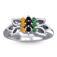 Black Onyx Fashion Ring In 18k White Gold With Emerald And Citrine – Prasuat Simple Ring