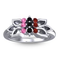 Black Onyx Fashion Ring In Platinum With Garnet And Pink Tourmaline – Prasuat Simple Ring