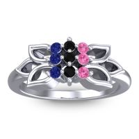 Black Onyx Fashion Ring In 18k White Gold With Pink Tourmaline And Blue Sapphire – Prasuat Simple Ring