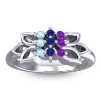 Blue Sapphire Fashion Ring In 18k White Gold With Amethyst And Aquamarine – Prasuat Simple Ring