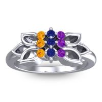 Blue Sapphire Fashion Ring In 18k White Gold With Amethyst And Citrine – Prasuat Simple Ring