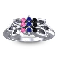 Blue Sapphire Fashion Ring In 18k White Gold With Black Onyx And Pink Tourmaline – Prasuat Simple Ring