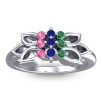 Blue Sapphire Fashion Ring In 18k White Gold With Emerald And Pink Tourmaline – Prasuat Simple Ring