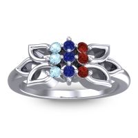 Blue Sapphire Fashion Ring In Platinum With Garnet And Aquamarine – Prasuat Simple Ring