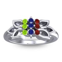 Blue Sapphire Fashion Ring In 18k White Gold With Garnet And Peridot – Prasuat Simple Ring