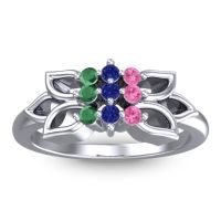 Blue Sapphire Fashion Ring In 18k White Gold With Pink Tourmaline And Emerald – Prasuat Simple Ring