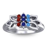 Blue Sapphire Fashion Ring In 18k White Gold With Swiss Blue Topaz And Garnet – Prasuat Simple Ring